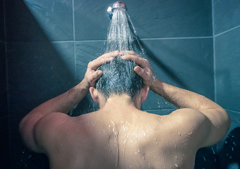 man taking a shower